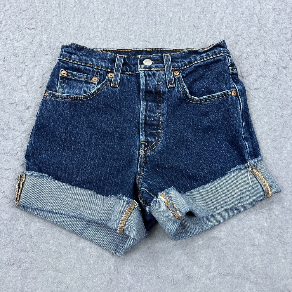 Levi's Premium 501 Shorts‎ Womens 24 Blue Denim Button Fly Cuffed Hem 3.5" Jorts